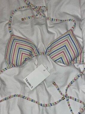 Vitamin A Multicolor Striped Triangle Bikini Top